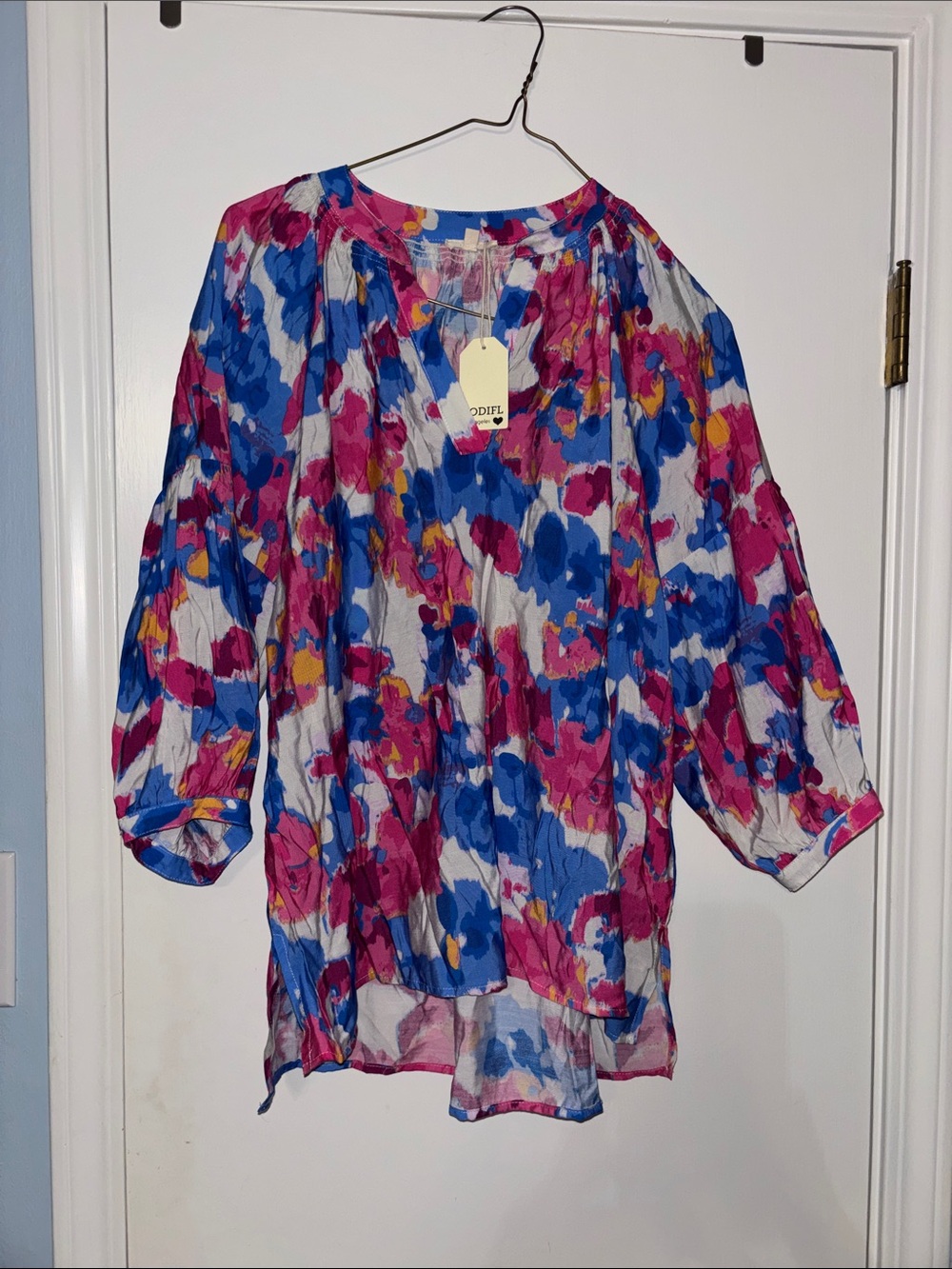 Jodifl  Colorful Floral Blouse in Blue, Pink & Yellow